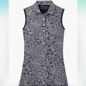 NEW⛳️PETER MILLAR Women’s Banded Button Print Sleeveless Polo Black Palm Frond